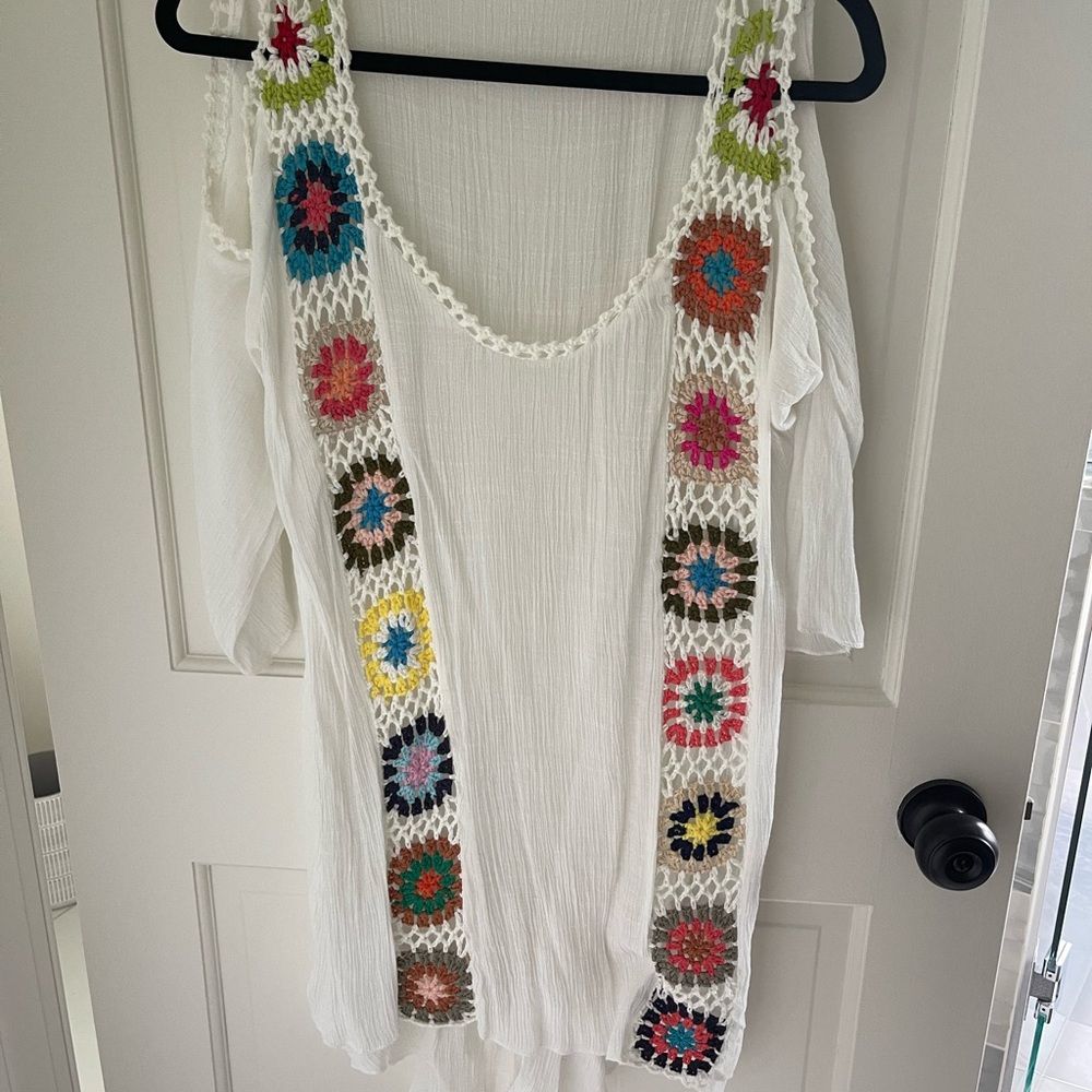 SHEIN White Crochet Floral Swim Coverup